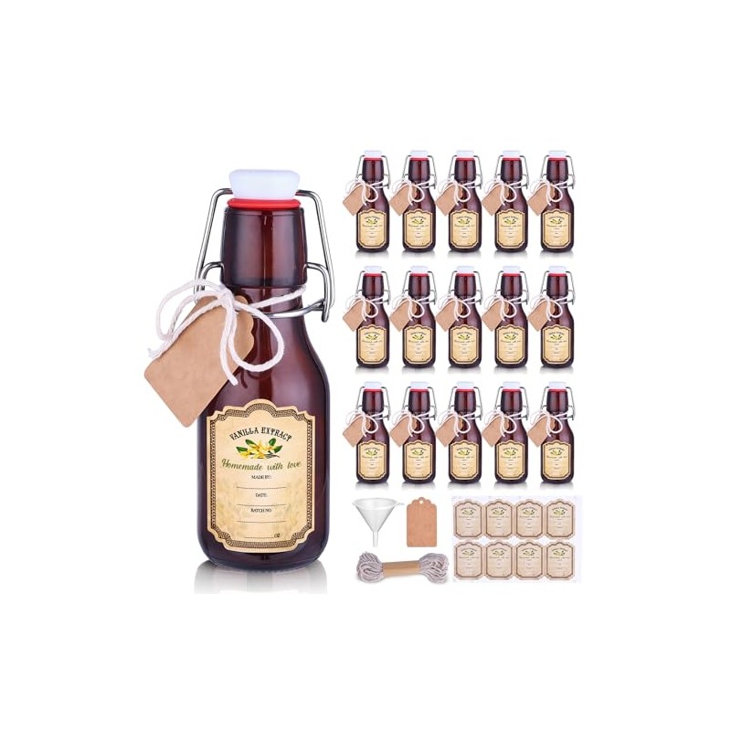tchrules - 16 botellas de vidrio con tapa abatible de