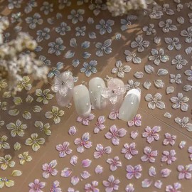 네일아트 오로라빛 봄꽃꾸미기 벚꽃 엠보 스티커 5종 [엠보스티커 - 198] Nail Art Aurora Spring Flower Decoration Cherry Blossom Embossed Stickers Set of 5 [Embossed Stickers - 198]