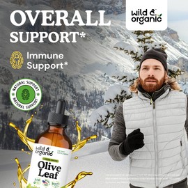 Wild & Organic Olive Leaf Liquid Extract - Olive Leaf Supplement for Immune Support - Oleuropein Liquid Drops - Vegan, Sugar & Alcohol Free Tincture - 4 fl oz