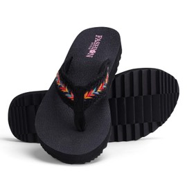 EZSURF Women's Cushion Flip-Flops Orthotic Comfortable Yoga Mat Jute Upper With Arch Support, Black US 9