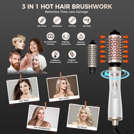 OKWRAP Rotierende Warmluftbürste, Föhnbürste Rotierend mit 2 Aufsätzen zum Trocknen, Glätten, Formen und für Volumen, RundföhnbürsteRotating warmluftbürste für feines haar hilft dabe