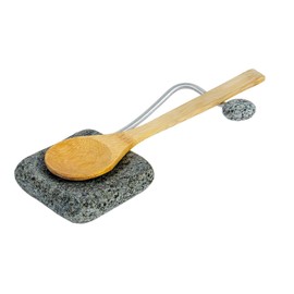 Sea Stones Nestle - Granite, Multipurpose, Kitchen Utensil Rest with Wooden Utensil - Perfect for Dining Tables, Counter Tops & More - Use for Ladles, Spoons and other Cooking Essentials - 2 pc