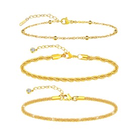 JYUEDA Sparkling Ankle Bracelets for Women Waterproof,18K Gold Plated Anklets for Women Large Ankles, Large, Stainless Steel, crystal