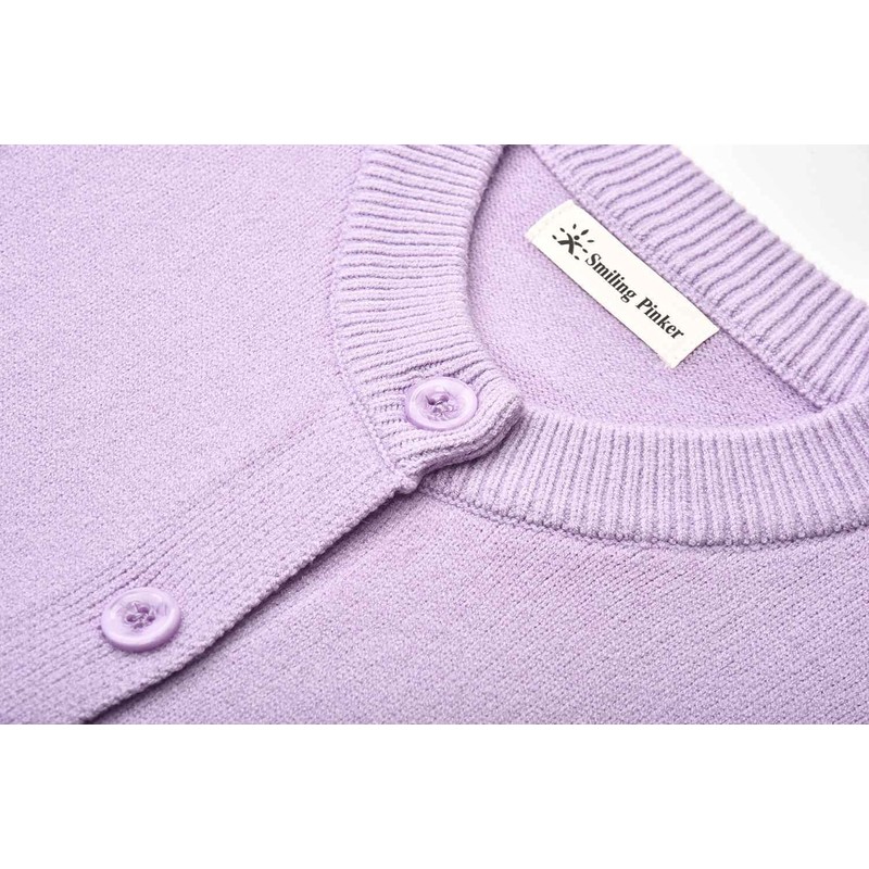 SMILING PINKER Women's Basic Crew Neck Knitted Cardigan with Button,