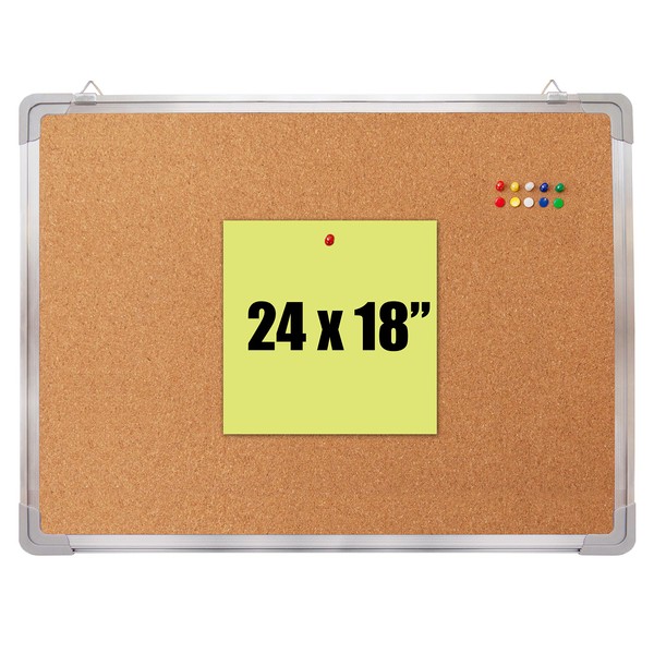 Cork Board Set - Bulletin Corkboard 24 x 18 inch Framed with 10 Thumb Tacks - Small Wall Hanging Message Memo Pin Tackboard Organizer for Home, Office, Desk and Cubicle (Cork 24x18")