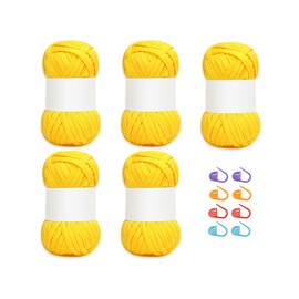 Kellegour Garn zum Häkeln,Baumwollgarn zum Häkeln,Dickes Baumwoll-Nylon-Mischgarn,Baumwolle zum Häkeln Dickes Garn für Anfänger,Korb Taschen Decken Hüte Spielzeug Schuhe(5x100g) (Gelb)