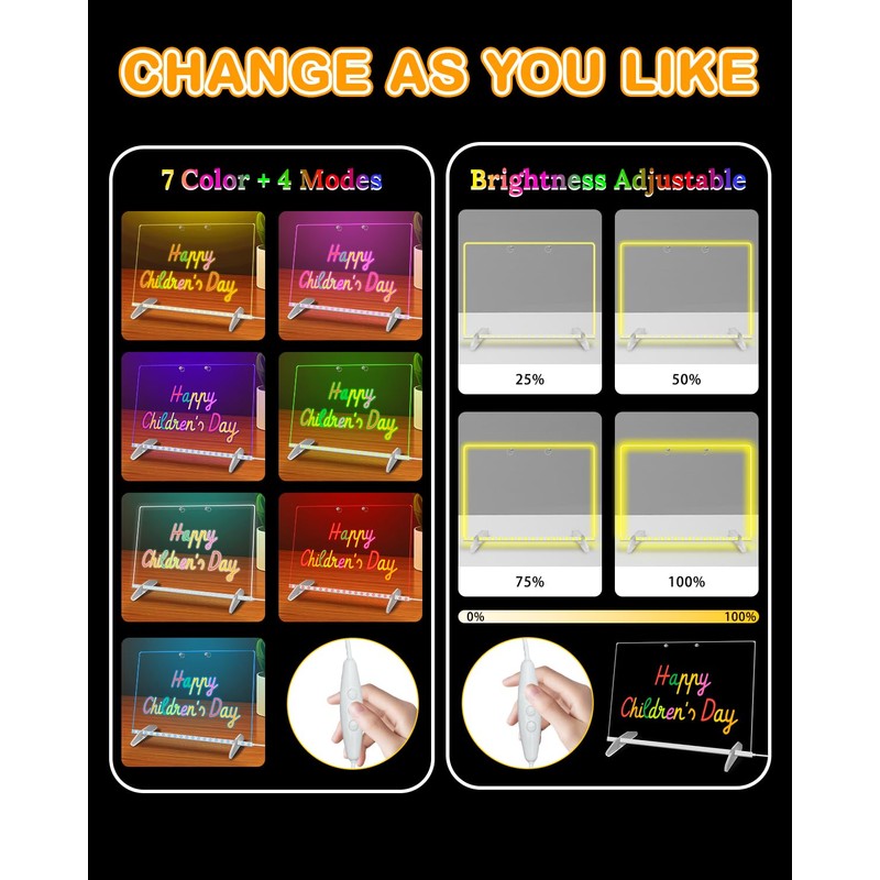 LED Note Board with 7 Colors - 13.8"x10" Acrylic Dry