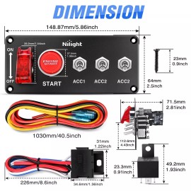 Nilight Ignition Switch Panel 12V 5 in 1 Rocker Switch with Engine Push Button
