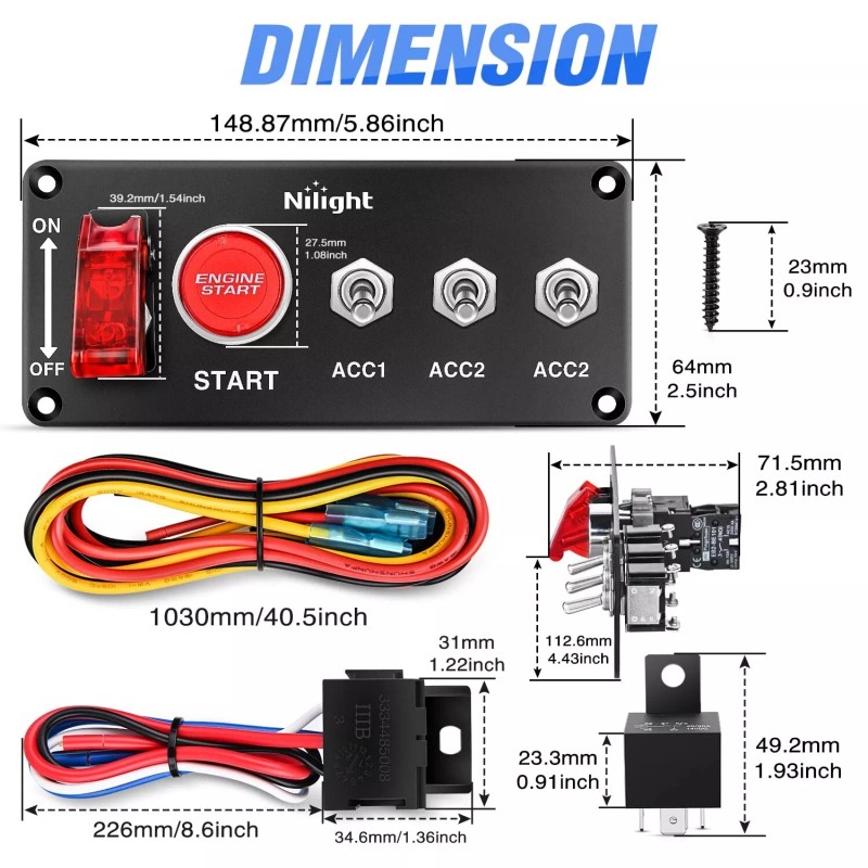 Nilight Ignition Switch Panel 12V 5 in 1 Rocker Switch