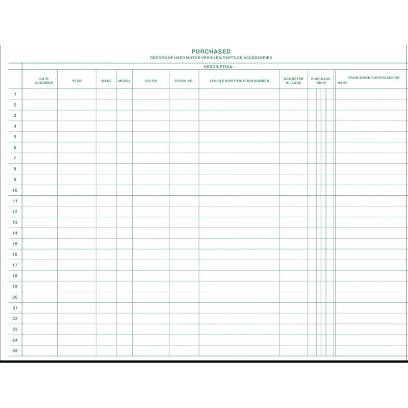 Car Dealer Record Book / Police Book /Inventory Sales Log