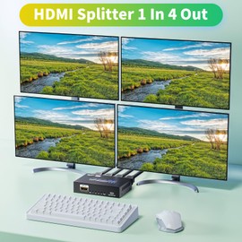 BolAAzuL 4K 1X4 HDMI Splitter 1 in 4 Out with 2ft HDMI Cable Mirror/Duplicate Only, Powered, for 3D 1080P Copy 1 Source to 4 Displays at The Same Time