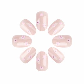 MERVF Oval Press on Nails Medium Flower Nails Solid Color Design Glue ons Spring Round Acrylic Fake False Nail Supplies Art DIY for Women Glossy 24pcs