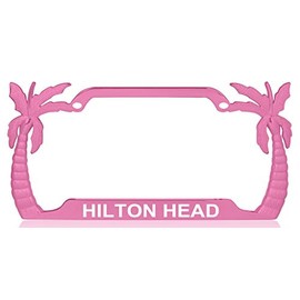 Hilton Head Palm Tree Design Quality Pink Metal Car SUV Truck License Plate Frame h10