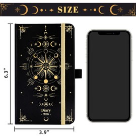 Pocket Diary 2025 - A6 2025 Pocket Diary Week to View, Small Diary 2025 Pocket Diary from January to December with Pen Loop and Golden Sun Pattern Cover