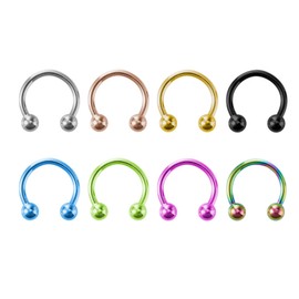 FACOKO 8PCS G23 Titanium Horseshoe Septum Rings, 16G Nose Rings, Ball/Spikes Horseshoe Circular Barbell Septum Jewelry Set for Women Men 6mm-12mm Gold/Silver/Black/Rose Gold/Rainbow/Pink/Blue/Green,