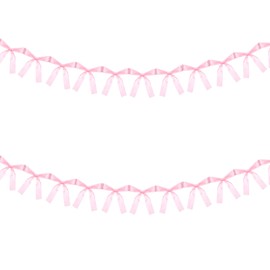 2Pcs Bow Garland Decor for Bachelorette Party Decorations, Pink Bow Garland Banner, Ribbon Bows Party Décor for Bridal Shower, Wedding Favors, Birthday Supplies, Engagement Supplies