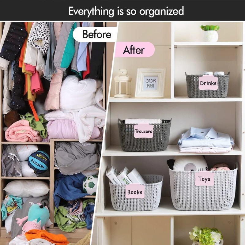 12PCS Basket Labels Clip On for Storage Bins, Removable &
