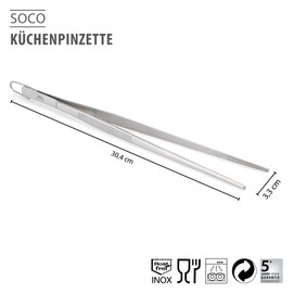 GEFU SOCO Kitchen Tweezers 30 cm Stainless Steel Cooking Tweezers with Ribbed Tip and Hanging Eyelet Versatile Kitchen Aid Dishwasher Safe