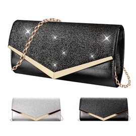 Bolso De Mano De Noche,Bolso de Noche de Fiesta con Purpurina con Cadena,Bolsas de mujer,Bolsos Cruzados de Fiesta,Adecuado Para Fiestas Y Bodas(Negro)