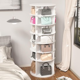 Shoe Rack, 7-Tier Rotating Shoe Rack Tower, 360° Spinning Shoe Organizer, Free Standing Shoe Storage for Entryway, High Bottom Design Holds 28 Pairs of Shoes (72" H, White)