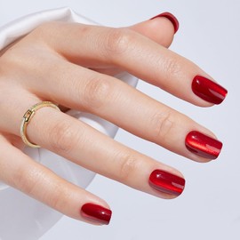 Red Eye Cat Press On Nails Square - S.T. Friends Press on Nail Short,Glue On False Nails, Reusable Stick On Nails in 16 Sizes - 32 Fake Nails Kit