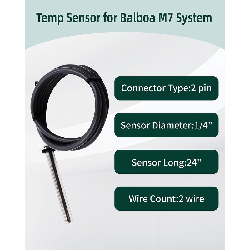 Hot Tub Sensor 24" Temp/Hi Limit,1/4" Diameter Fit for Balboa