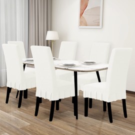 Easy-Going Dining Chair Covers Stretch Parsons Chair Slipcover with Skirt Chair Covers for Dining Room Restaurant Banquet (6 PCS, Cream)