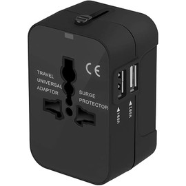 Universal Travel Socket International Adapter with Two USB Ports for Japan China Canada USA EU UK AU Over 150 Countries for Christmas (Black)
