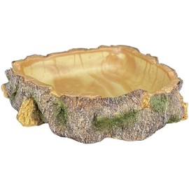 Komodo Polyresin Wood Corner Bowl Large Food & Water Dish | Realistic Tree Trunk Design | Non-Porous Interior is Easy to Clean | Corner Design Saves Space in Tank | Measures 7 x 7 x 1.75