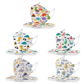 【50 unidades】Máscara desechable de seguridad tipo boca de pescado de 4 capas con diseño de patrón, cubrebocas desechables para niños, antivaho, a prueba de polvo, transpirable, cómoda para caras pequeñas (dinosaurio, mezclas C)