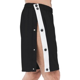 YOSINISO Men's Post Surgery Tearway Shorts, Snap On Off Tear Way Recovery Medical Basketball Shorts 2 Side Leg Full Open Athletic Breakaway Pants with Pockets Black