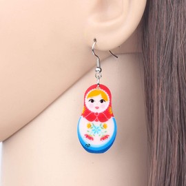 WEVENI Acrylic Russian Matryoshka Doll Earrings Dangle Drop Charm Jewelry For Women Novelty Gifts (Multicolor)