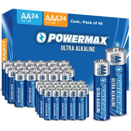 Powermax Alkaline Batteries 48-Count Combo Pack (24 Double AA, 24 Triple AAA), Ultra Long Lasting Battery for Home and Office, 10-Year Shelf Life, Reclosable Packaging