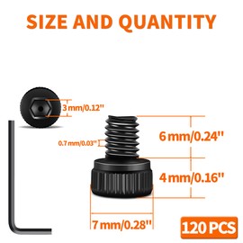 120 PCS M4 X 6mm Hex Socket Head Cap Screws, 12.9 Grade Alloy Steel, Black Oxide Finish, Fully Threaded Metric Bolts with Hex Spanner by TPOHH, 91290A139