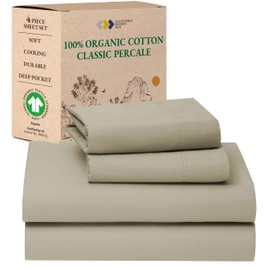 California Design Den Soft 100% Organic Cotton Bed Sheets Full Size Set - Crisp Percale Sheets with Deep Pockets, Breathable and Durable Bedding Set - Warm Taupe