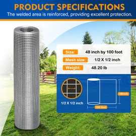 TUSON Black Hardware Cloth 1/2 inch 48 inch x 100 Foot 19 Gauge - Black Vinyl Coated Welded Wire Mesh Roll Chicken Wire Fencing Garden Fence Tree Guard Hardware Mesh Wire Fence Roll