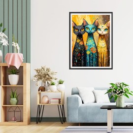 QQYRHN 5D Vintage Cat Diamond Painting Kit for Adults Beginners Cartoon Diamond Art Kits Complete DIY Kitten Diamond Embroidery Set Perfect for Relaxation and Decoration 30 x 40 cm