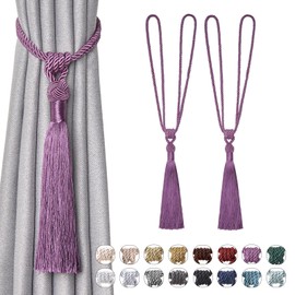 Pretty Jolly 2 Pack Long Tassel Curtain Tiebacks Handmade Braided Rope Knot Drape Tie Backs European Style Decorative Curtain Holdbacks for Home & Office Window Drapery (Purple)