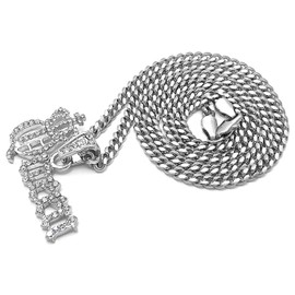 GWOOD Crown Queen Necklace with Crystal Rhinestones, or Earrings (SILVER COLOR SM/24 INCH CUBAN CHAIN)