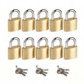 10Pack Small Locks Keyed Alike, 0.98Inch (25mm) Wide Lock Body Solid Brass Padlocks with Same Keys, Mini Padlocks for Suitcases/Luggage/Backpacks/Tool Box/Diary Books/School lockers