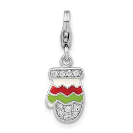 Million Charms 925 Sterling Silver Amore La Vita Polished CZ Enameled Mitten Bracelet Charm Lobster Clasp
