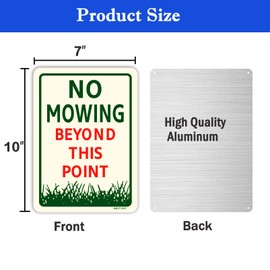 NMVT1007-2 2 Pack No Mowing Beyond This Point Sign, 7” x 10” Metal Reflective Rust Free Aluminum for Yard Sign, Weather Resistant, Waterproof, Durable Ink, Easy to Install