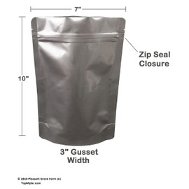 Pleasant Grove Farm 7 Mil Zip Lock Mylar Bags Stand Up Pouch Gusseted Pouch in Multiple Sizes (100, 1 QUART 7 x 10 inch)