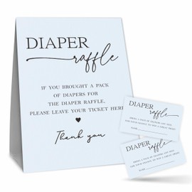 Baby Shower Diaper Raffle Games, 1 Self-Standing Sign With 50 Diaper Raffle Tickets, Gender Reveal, Baby Announcement, Baby Shower Party Decorations & Supplies (Cornflower Blue) - A08