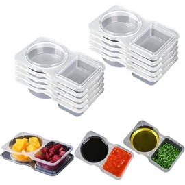 FZWDB Upgrade Double Compartment Condiment Container, 2025 New Reusable Grab And Go Snack Containers with Lids, Clear Plastic Containers for Snacks Dips Takeout Travel and Outdoor Camping (Pack of 8)