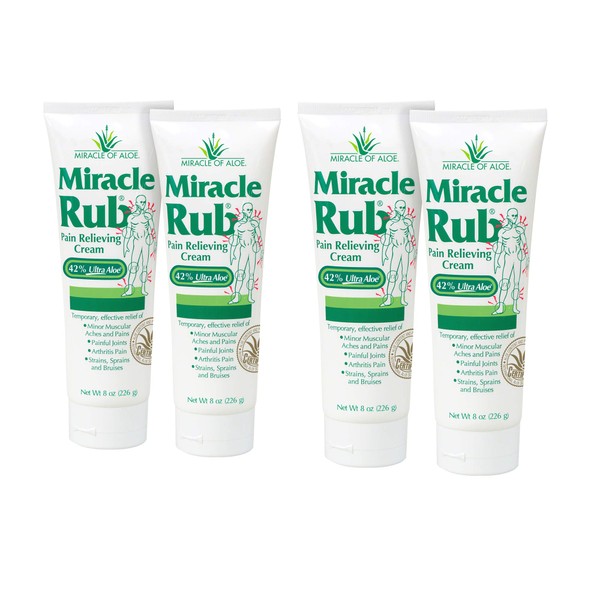Miracle Rub Pain Relieving Cream with 42% Aloe, 8 oz Tube (4 Pack)