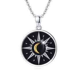 REDSUN Compass Necklace 925 Sterling Silver with Charm Sun Moon & Stars Elegant Necklace Amulet Jewellery for Girls Men Women Compass Graduation Gift, Sterling Silver