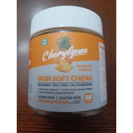 Cherylgum Iron Soft Chew Supplement with Vitamin C Gluten Free - Pineapple 60 Count 12/26
