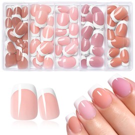 Bellelfin White French Tip Press on Nails Short Square Fake Nails, Glossy French Tip Nails Press ons Short 150pcs Acrylic Nails