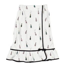 Bella Spa, Shower, or Bath Wrap with Adjustable Closure for Women to Get Ready, Plush Polyester Ruffled Champagne Bottles, One Size Fits Most